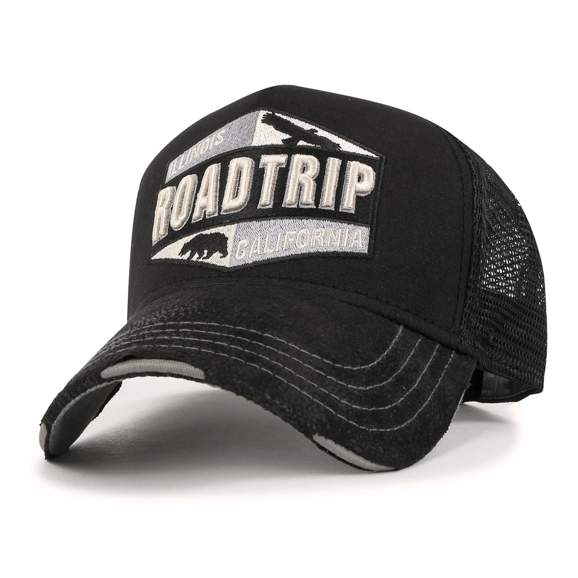 ililily Premium ROAD TRIP Embroidery Hexagon Patch Hat Vintage Baseball Cap
