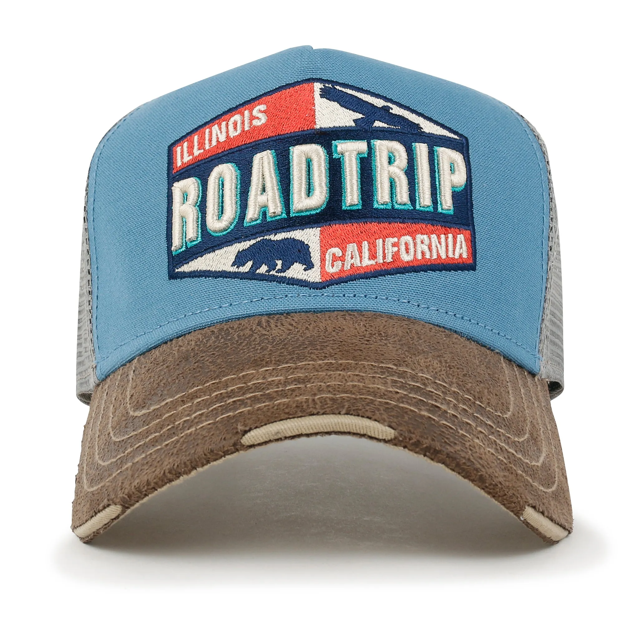 ililily Premium ROAD TRIP Embroidery Hexagon Patch Hat Vintage Baseball Cap