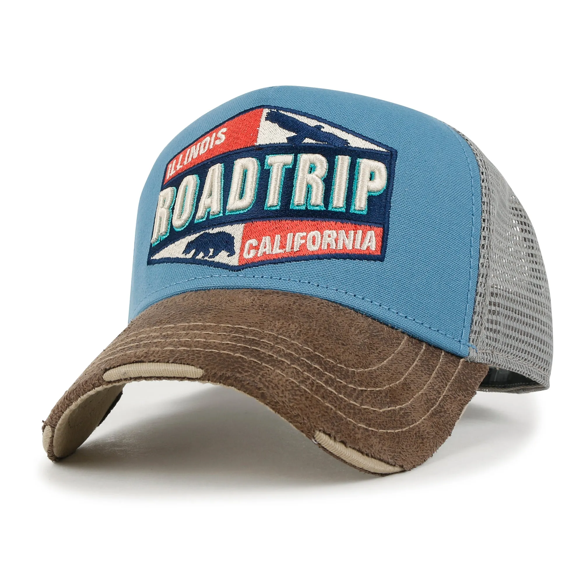 ililily Premium ROAD TRIP Embroidery Hexagon Patch Hat Vintage Baseball Cap