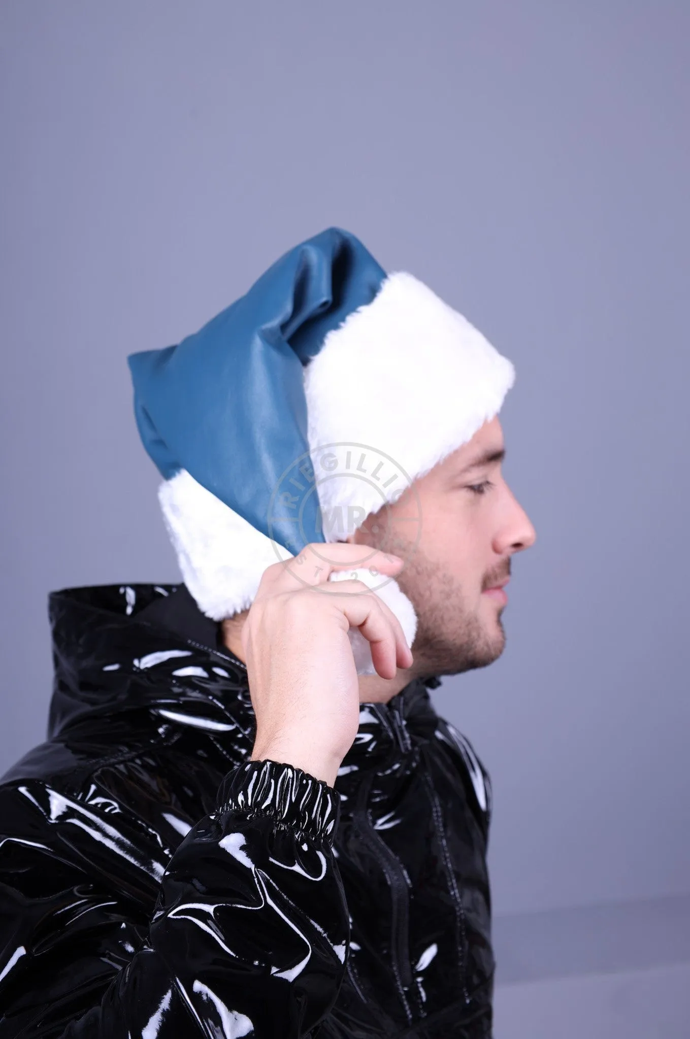 Leather Christmas Hat - Jeans Blue