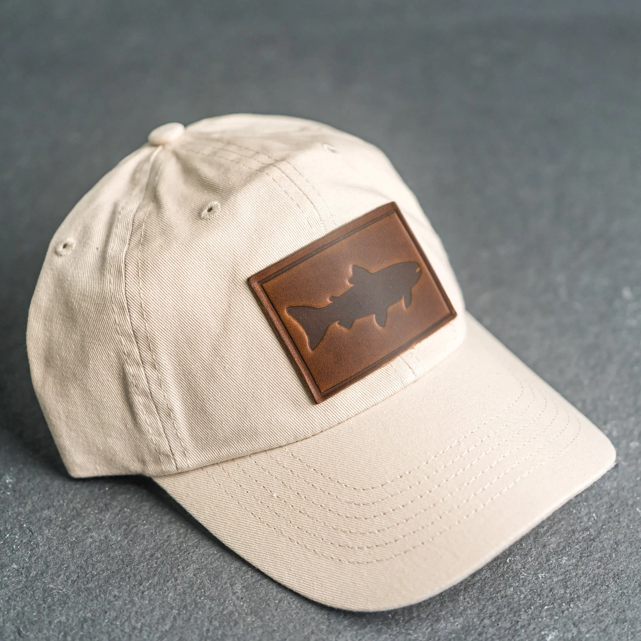 Leather Patch Unstructured Style Hat - Fish Stamp