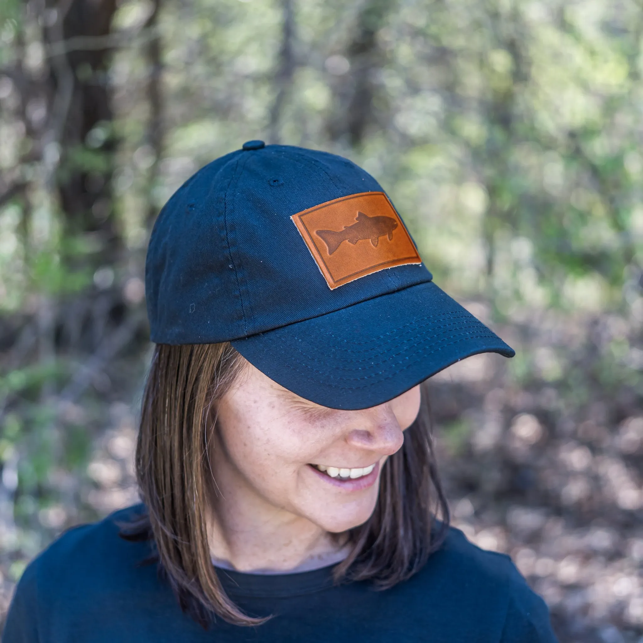 Leather Patch Unstructured Style Hat - Fish Stamp