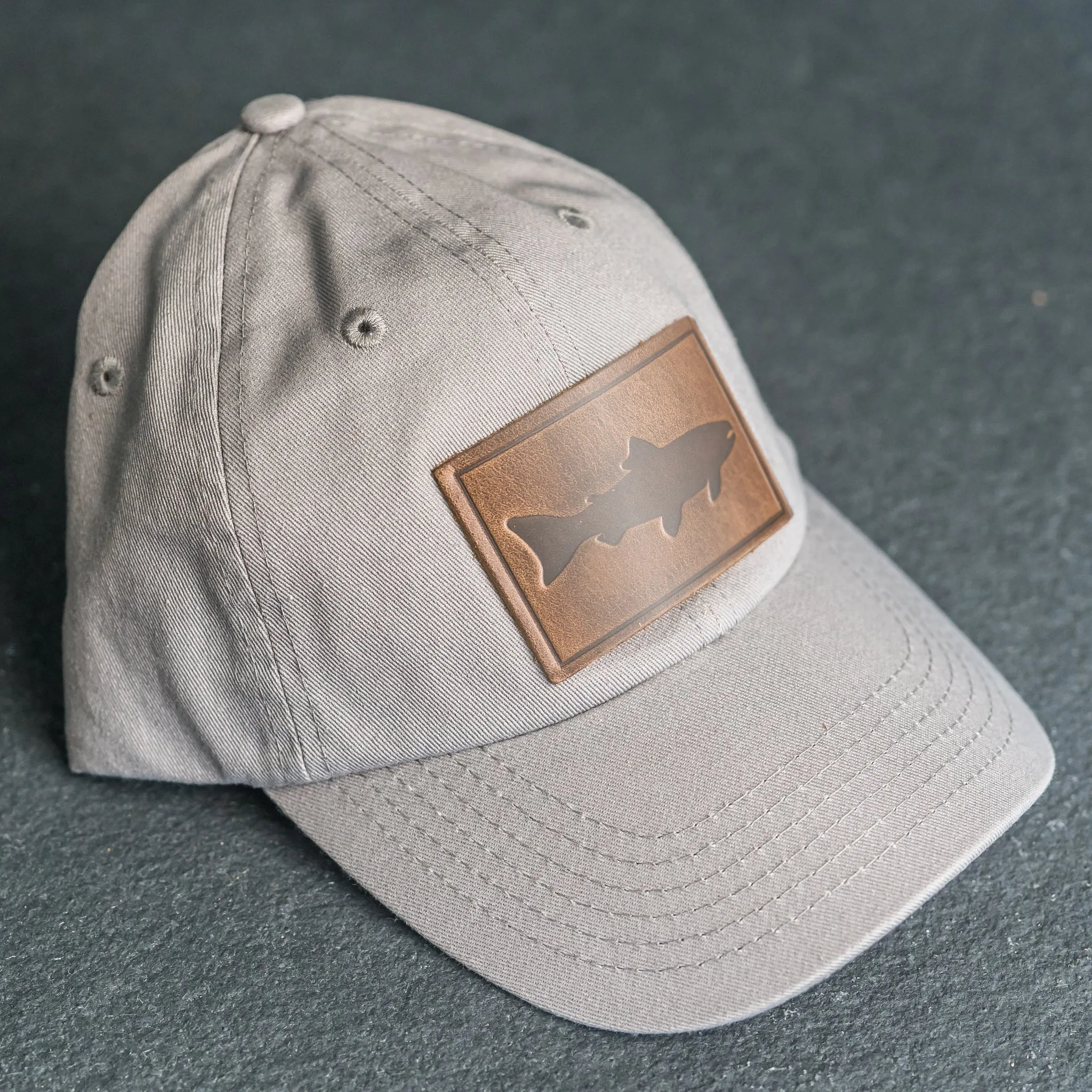 Leather Patch Unstructured Style Hat - Fish Stamp