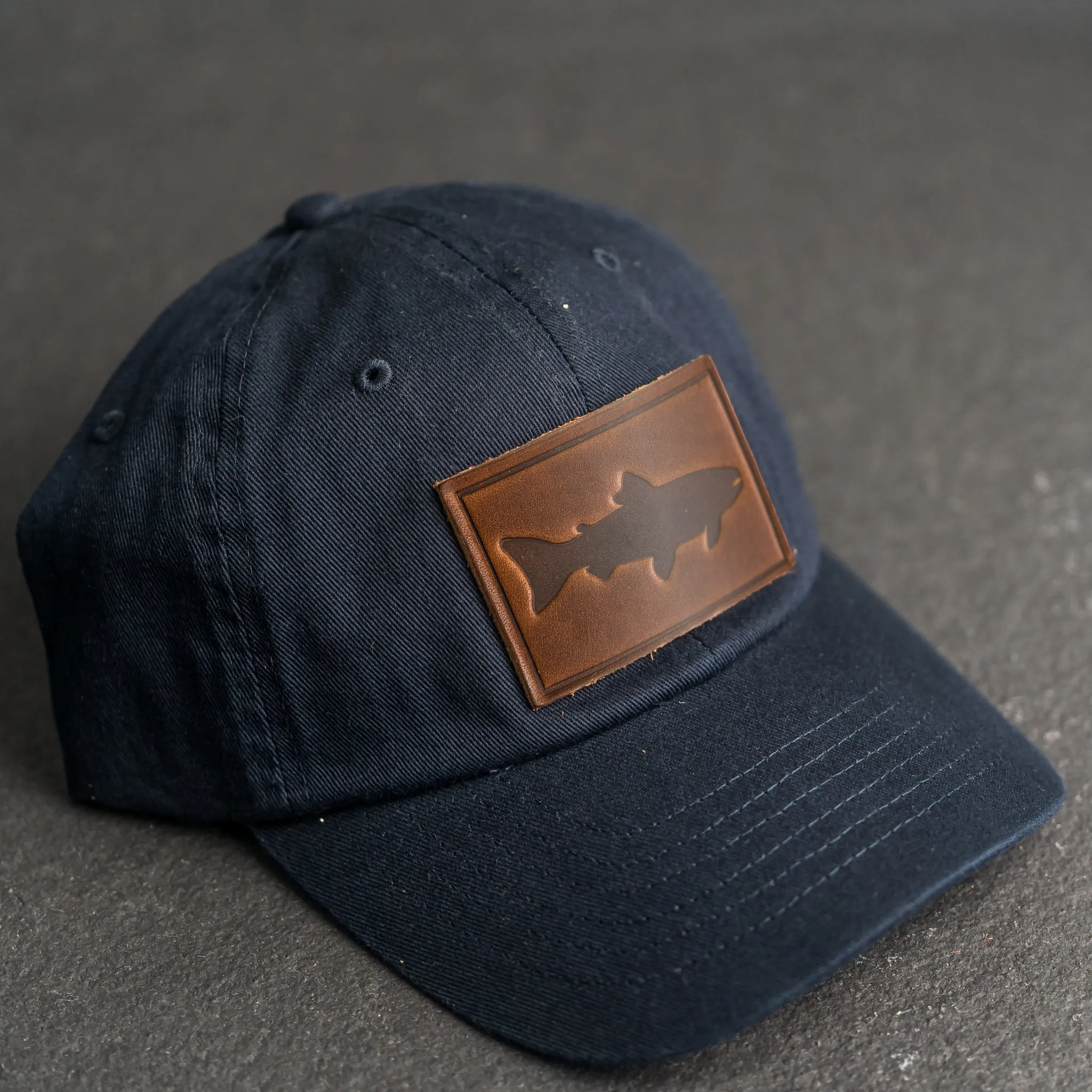 Leather Patch Unstructured Style Hat - Fish Stamp