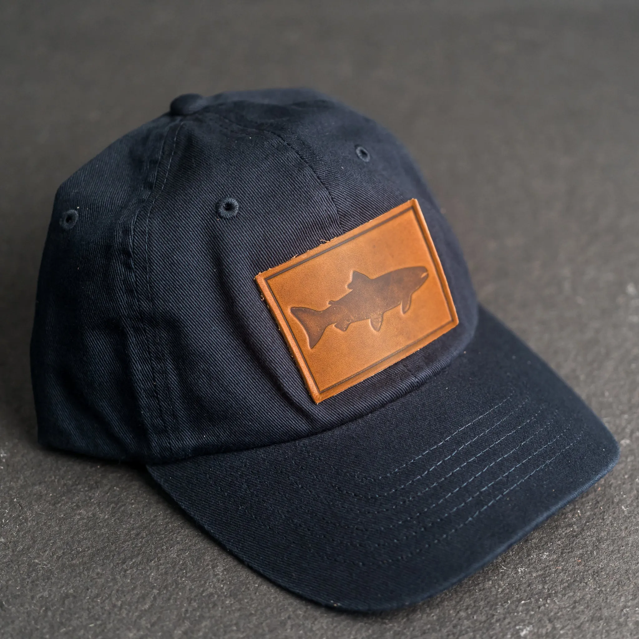 Leather Patch Unstructured Style Hat - Fish Stamp