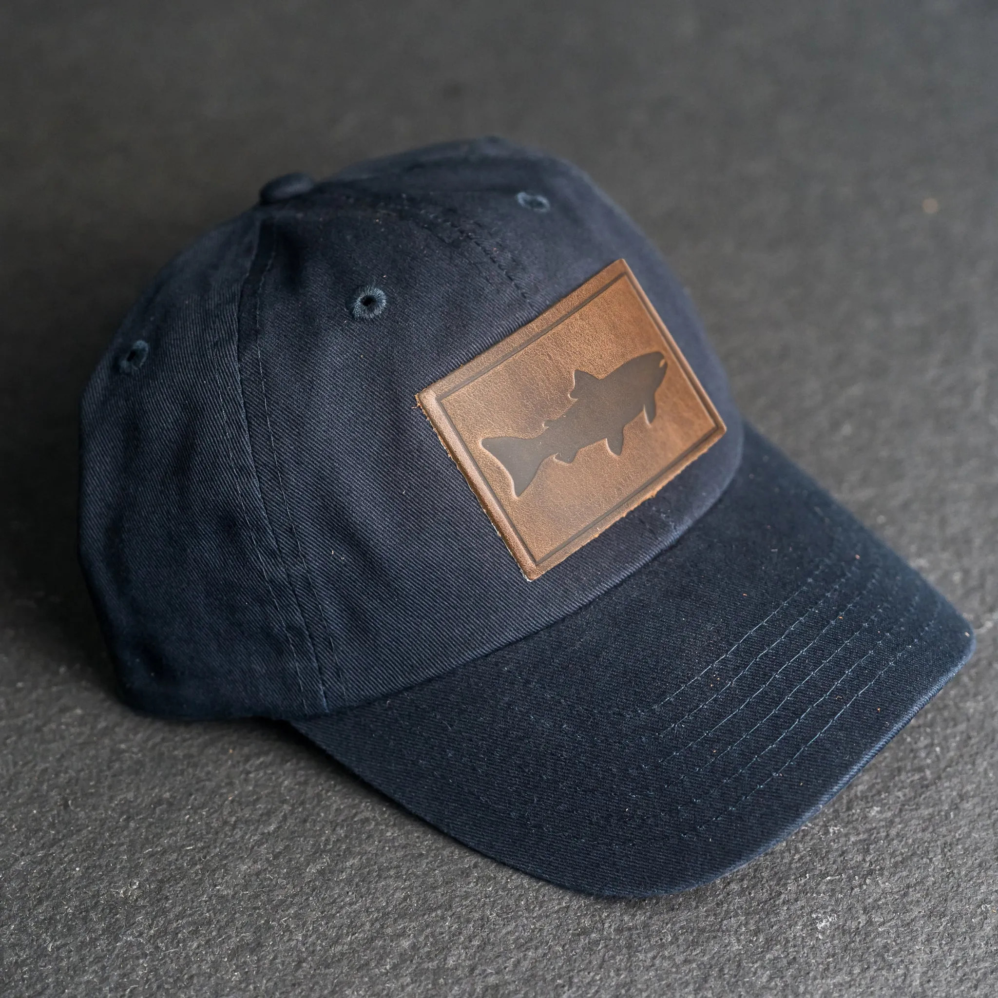 Leather Patch Unstructured Style Hat - Fish Stamp
