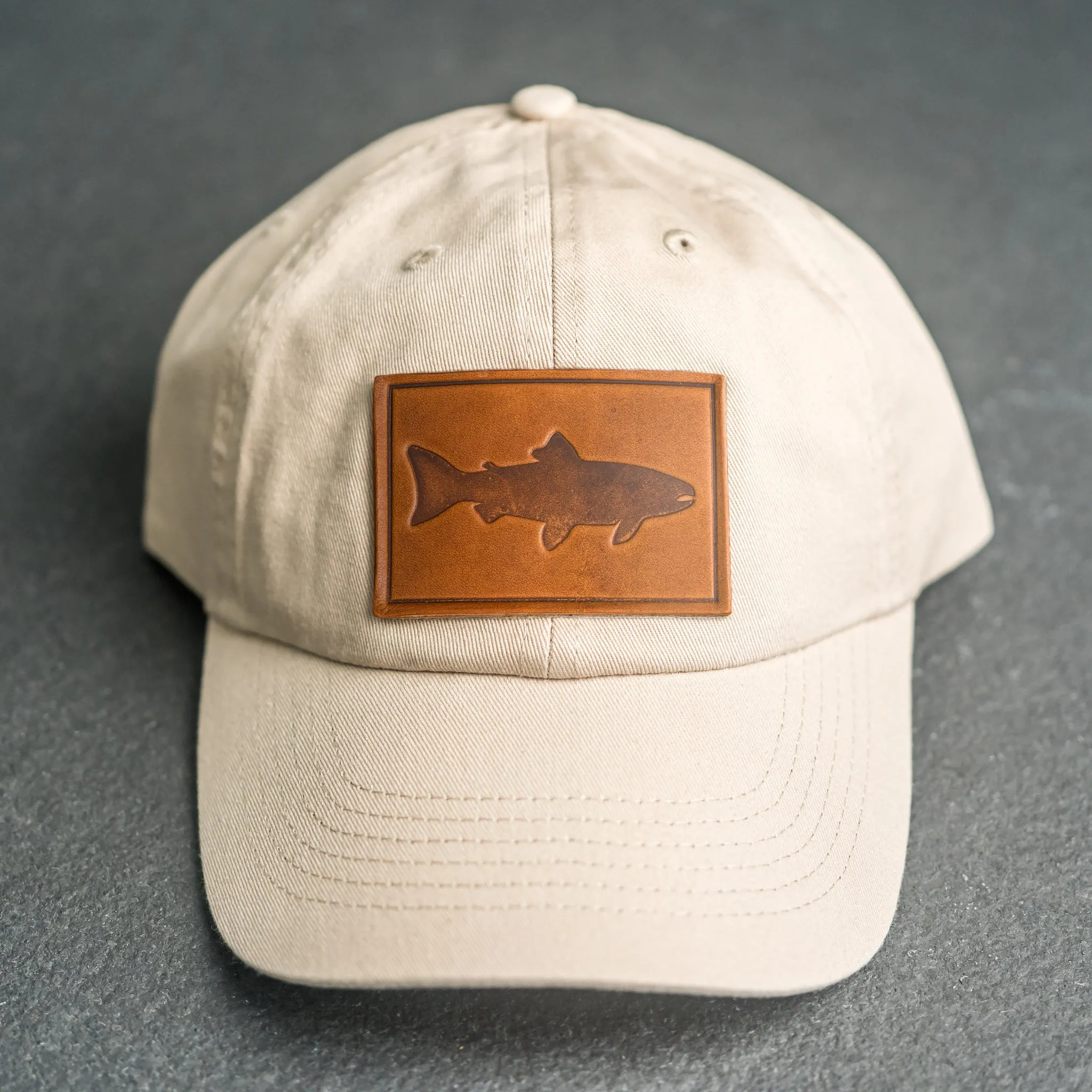 Leather Patch Unstructured Style Hat - Fish Stamp