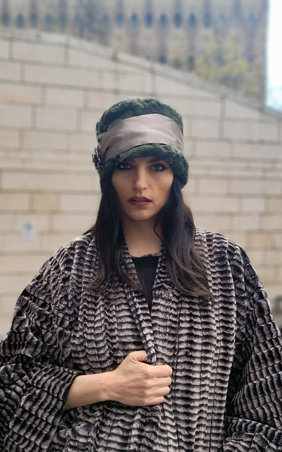Lola Cloche Hat Style -  Cuddly Faux Fur in Army Green