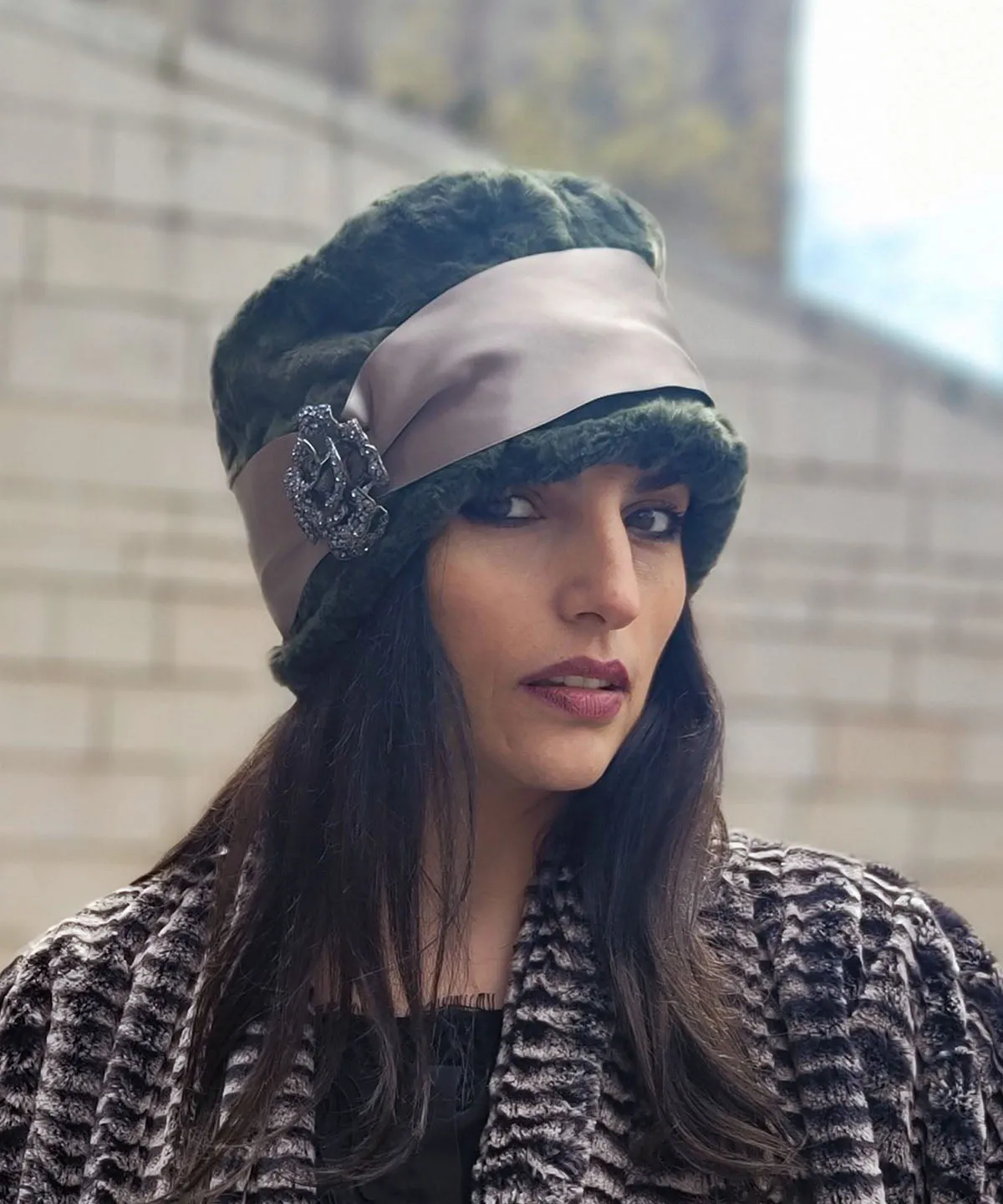 Lola Cloche Hat Style -  Cuddly Faux Fur in Army Green