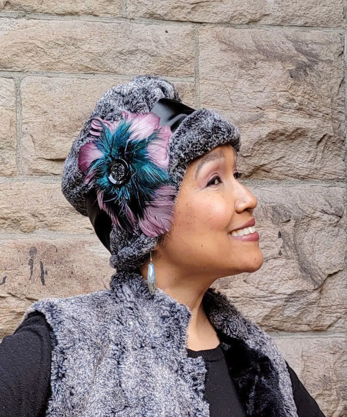 Lola Cloche Hat Style - Luxury Faux Fur in Nimbus - Only Medium Left!