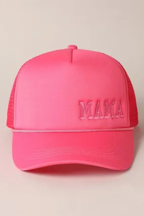 Mama Embroidered Trucker Hat - Hot Pink