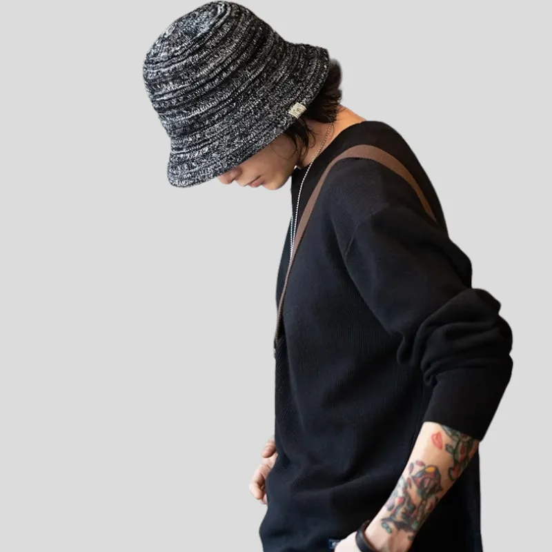 Melange color knitted bucket hat