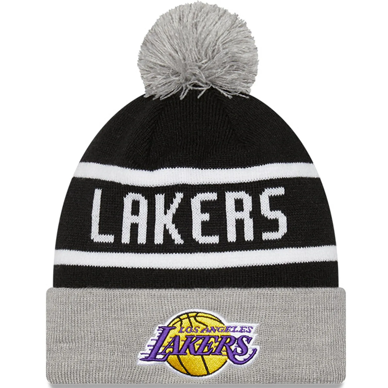 New Era Mens LA Lakers NBA Cuffed Sideline Bobble Hat - Black