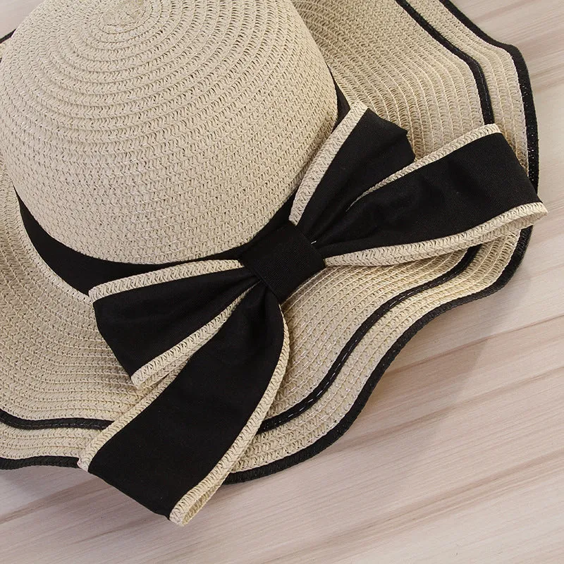 Paziye Big Brim Sun Hat with Wavy Bow Beach Hat