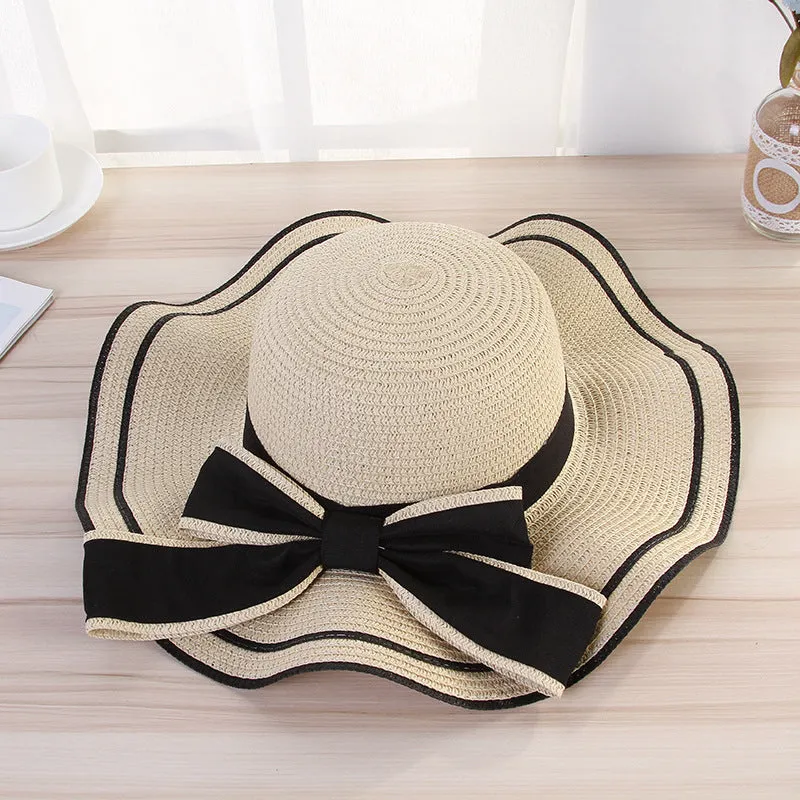 Paziye Big Brim Sun Hat with Wavy Bow Beach Hat