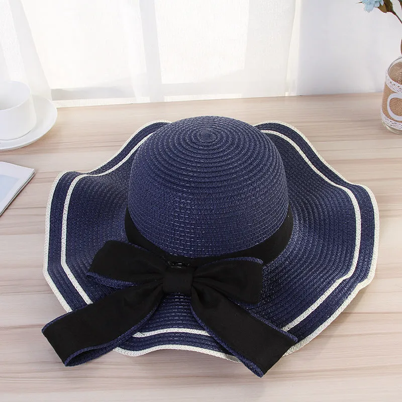 Paziye Big Brim Sun Hat with Wavy Bow Beach Hat