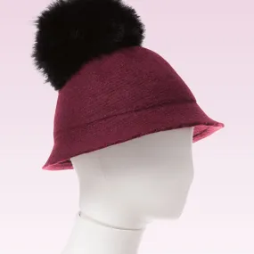 Pompom Wool Cloche Hat (Burgundy)