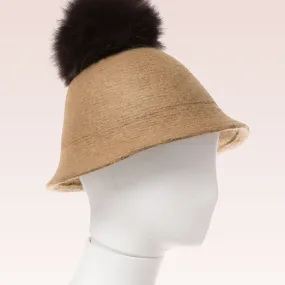 Pompom Wool Cloche Hat (Tan)