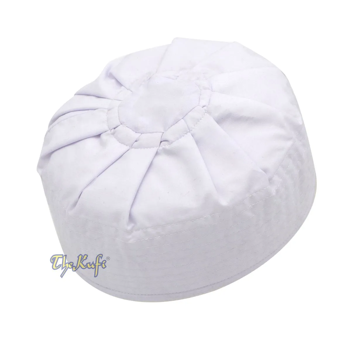 Premium White Fabric Pleated-Top Cotton Kufi Hat