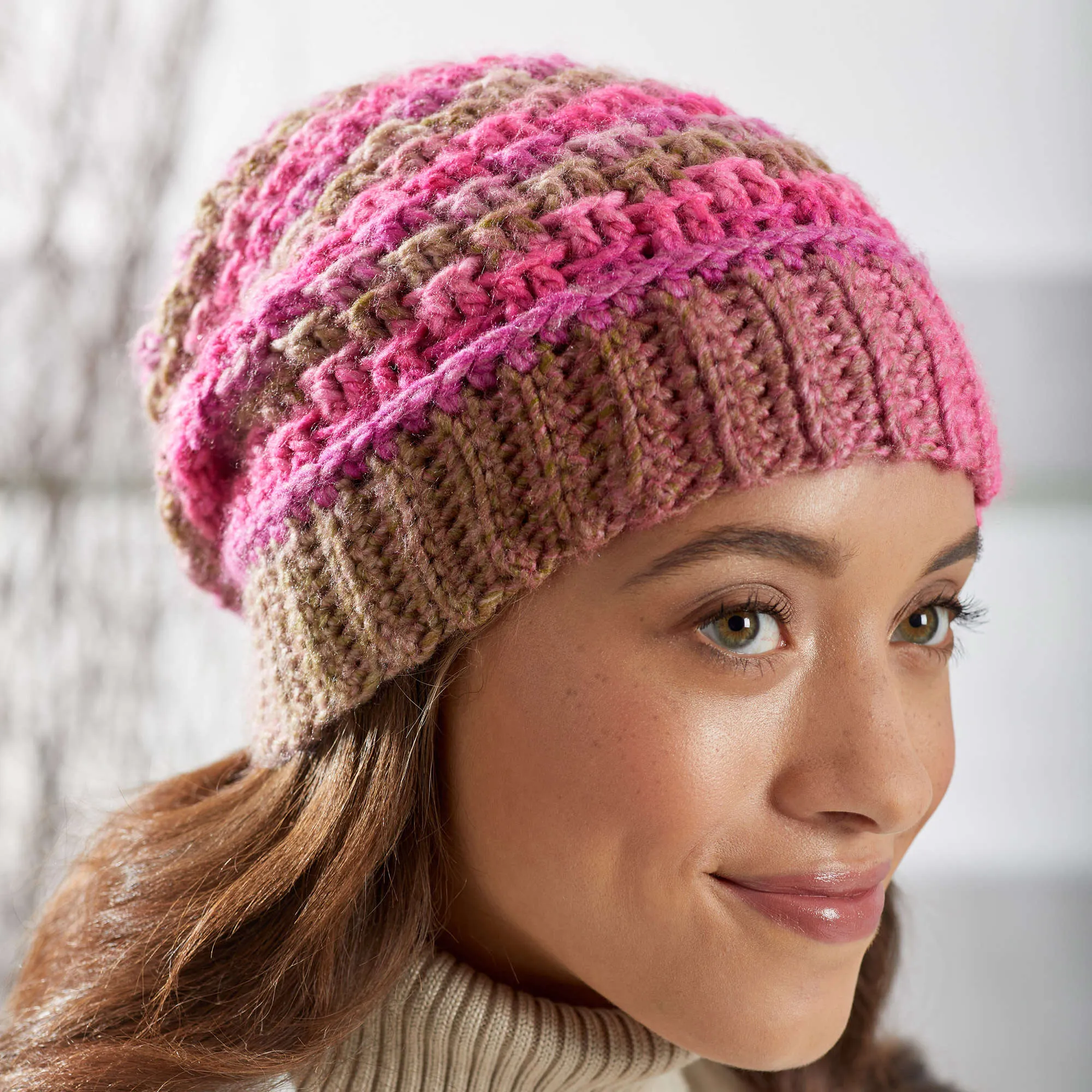 Red Heart Crochet Textured Reversible Beanie