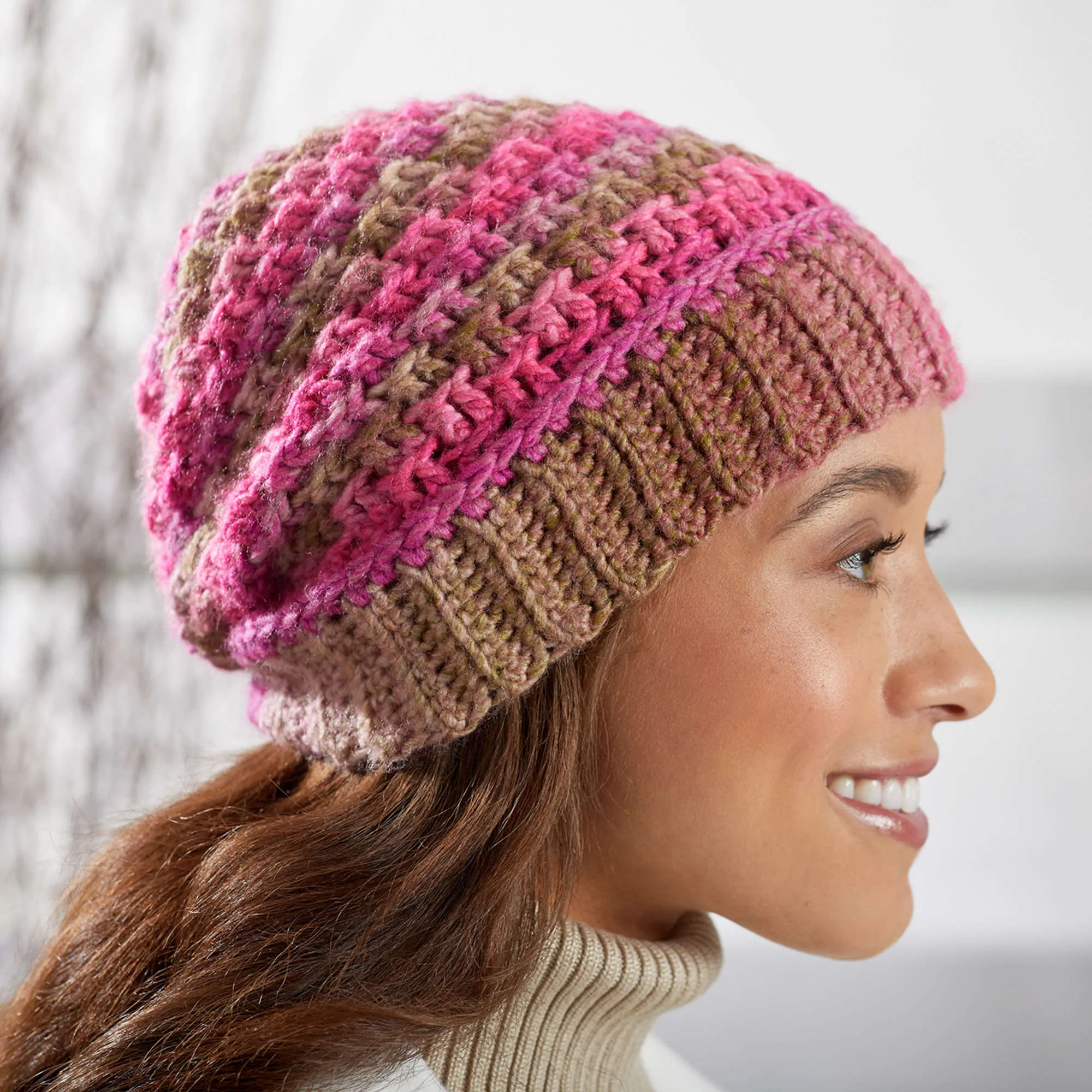 Red Heart Crochet Textured Reversible Beanie