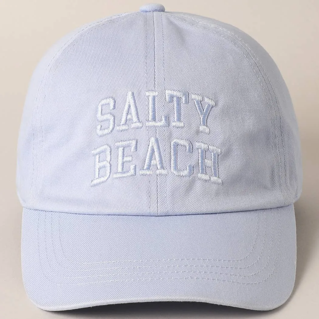 Salty Beach Text Embroidery Baseball Cap