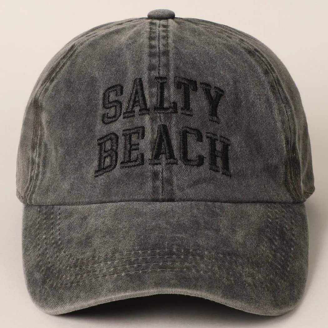 Salty Beach Text Embroidery Baseball Cap