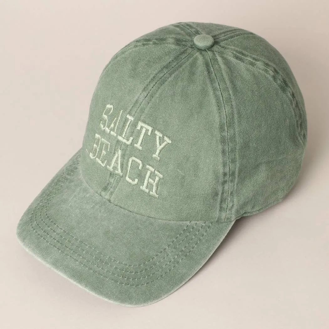 Salty Beach Text Embroidery Baseball Cap