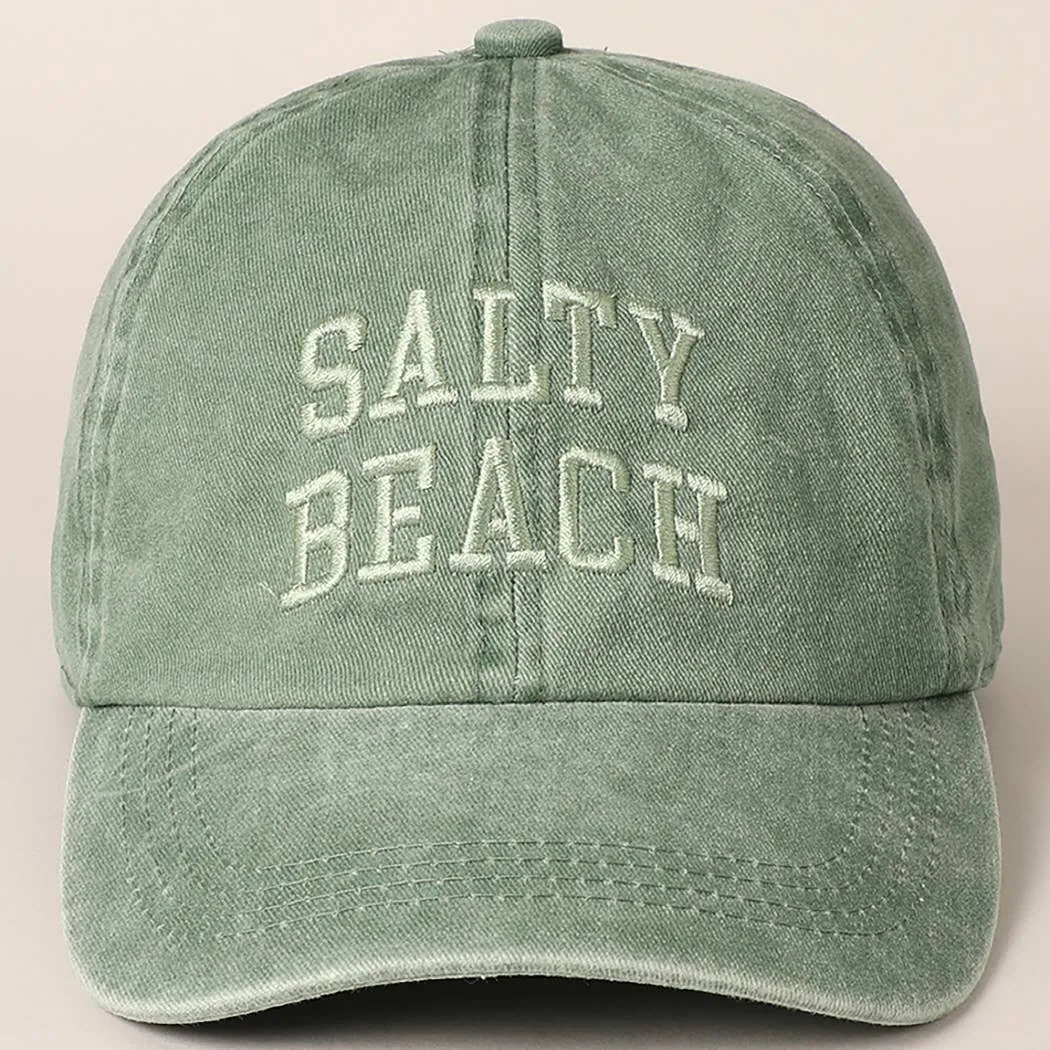 Salty Beach Text Embroidery Baseball Cap
