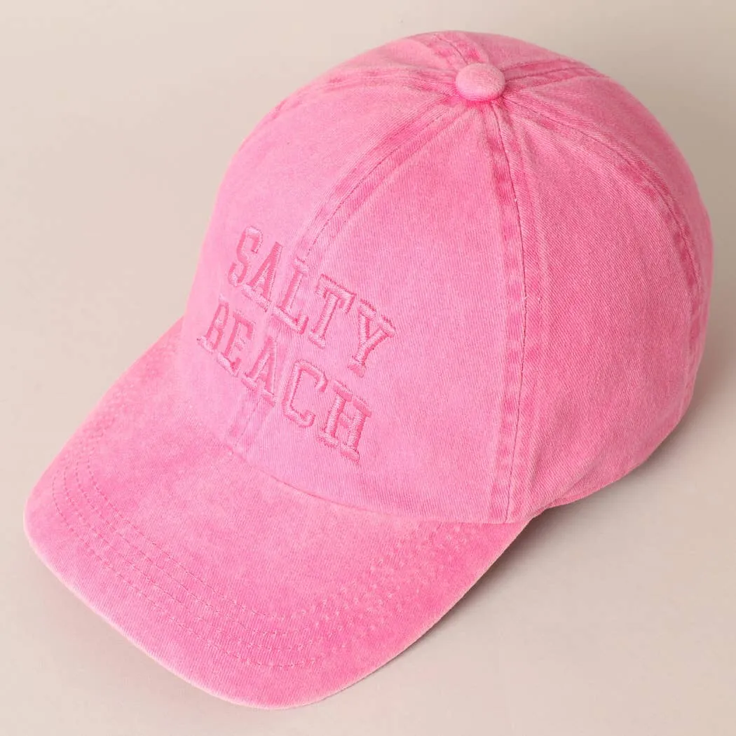 Salty Beach Text Embroidery Baseball Cap