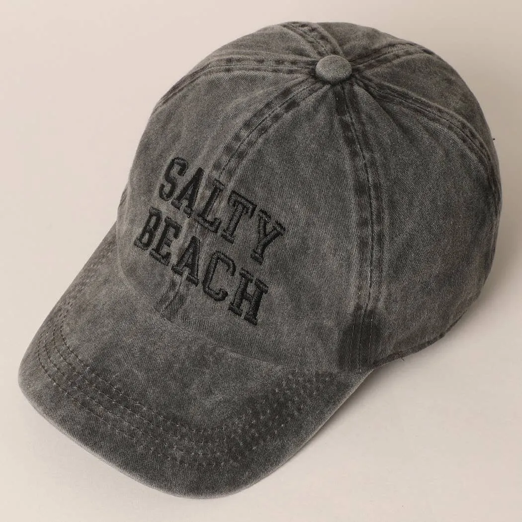 Salty Beach Text Embroidery Baseball Cap
