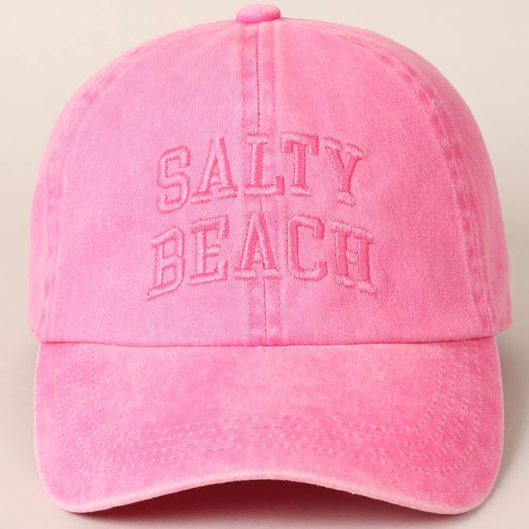 Salty Beach Text Embroidery Baseball Cap