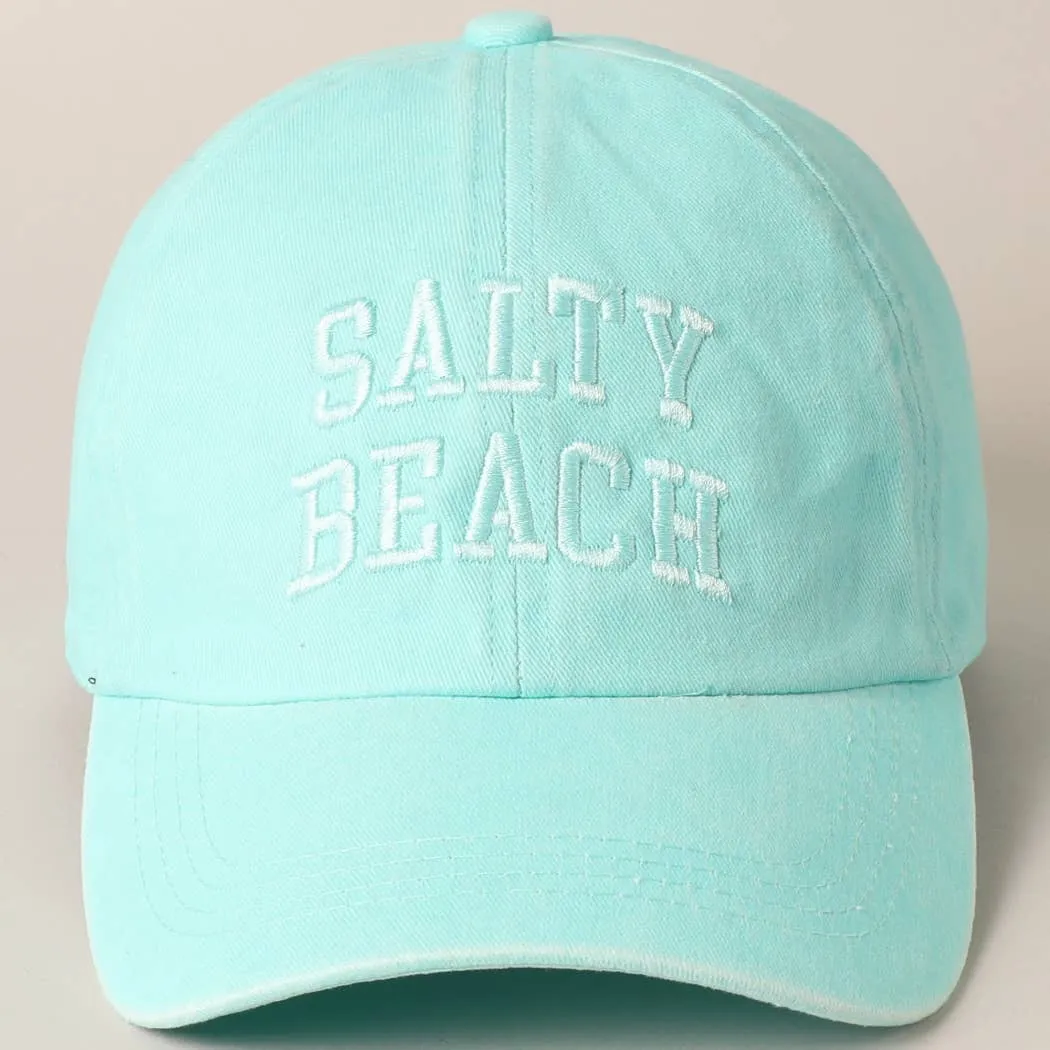Salty Beach Text Embroidery Baseball Cap