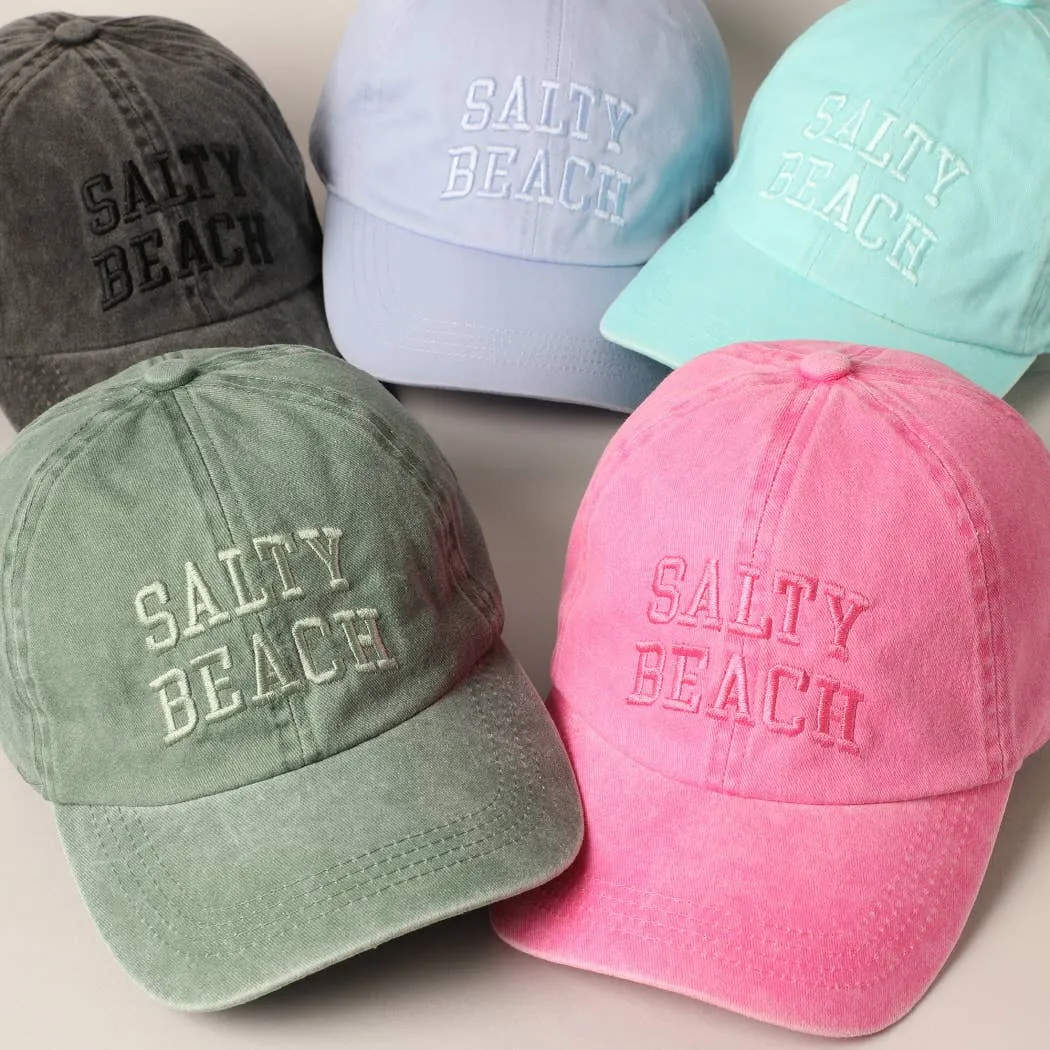 Salty Beach Text Embroidery Baseball Cap