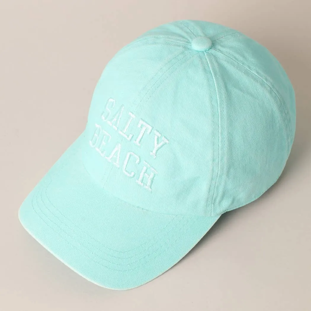 Salty Beach Text Embroidery Baseball Cap