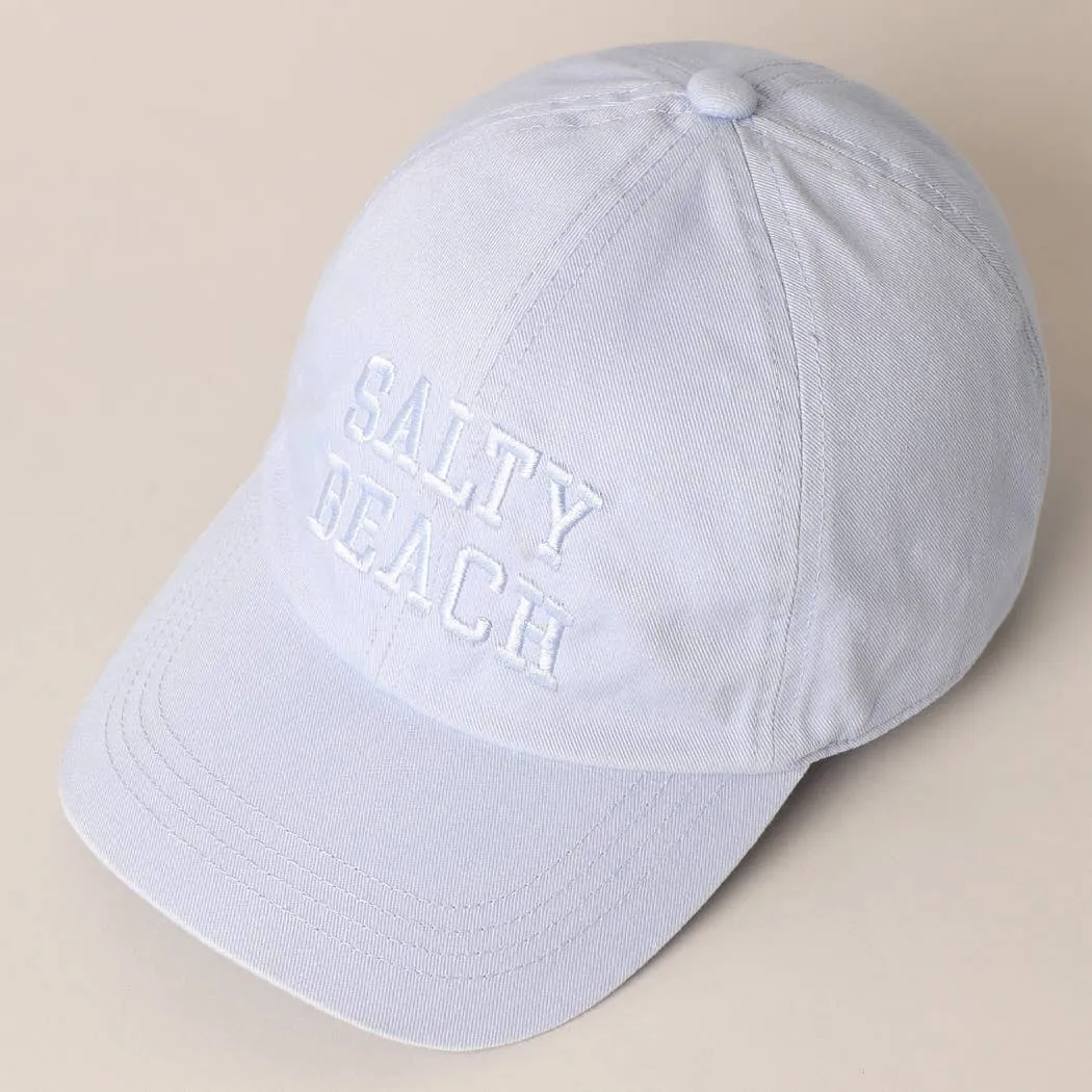Salty Beach Text Embroidery Baseball Cap