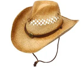 Tea Stain Raffia Cowboy Hat with Chin Cord