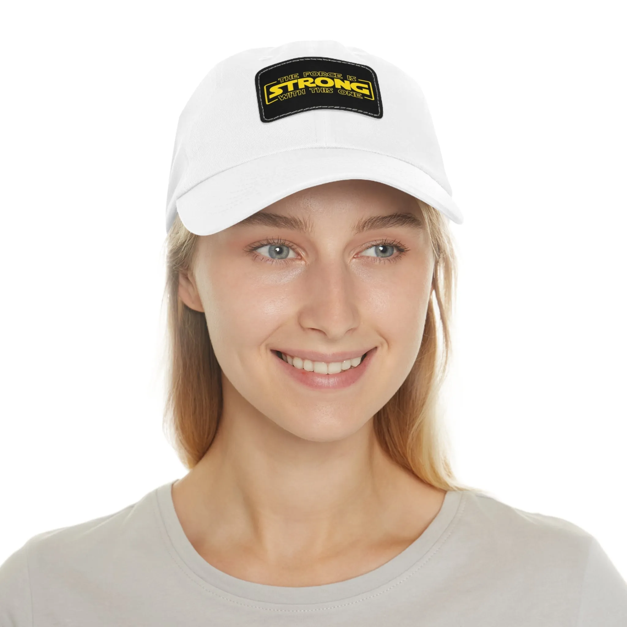 The force is strong with this one  Dad Hat with Leather Patch (Rectangle)