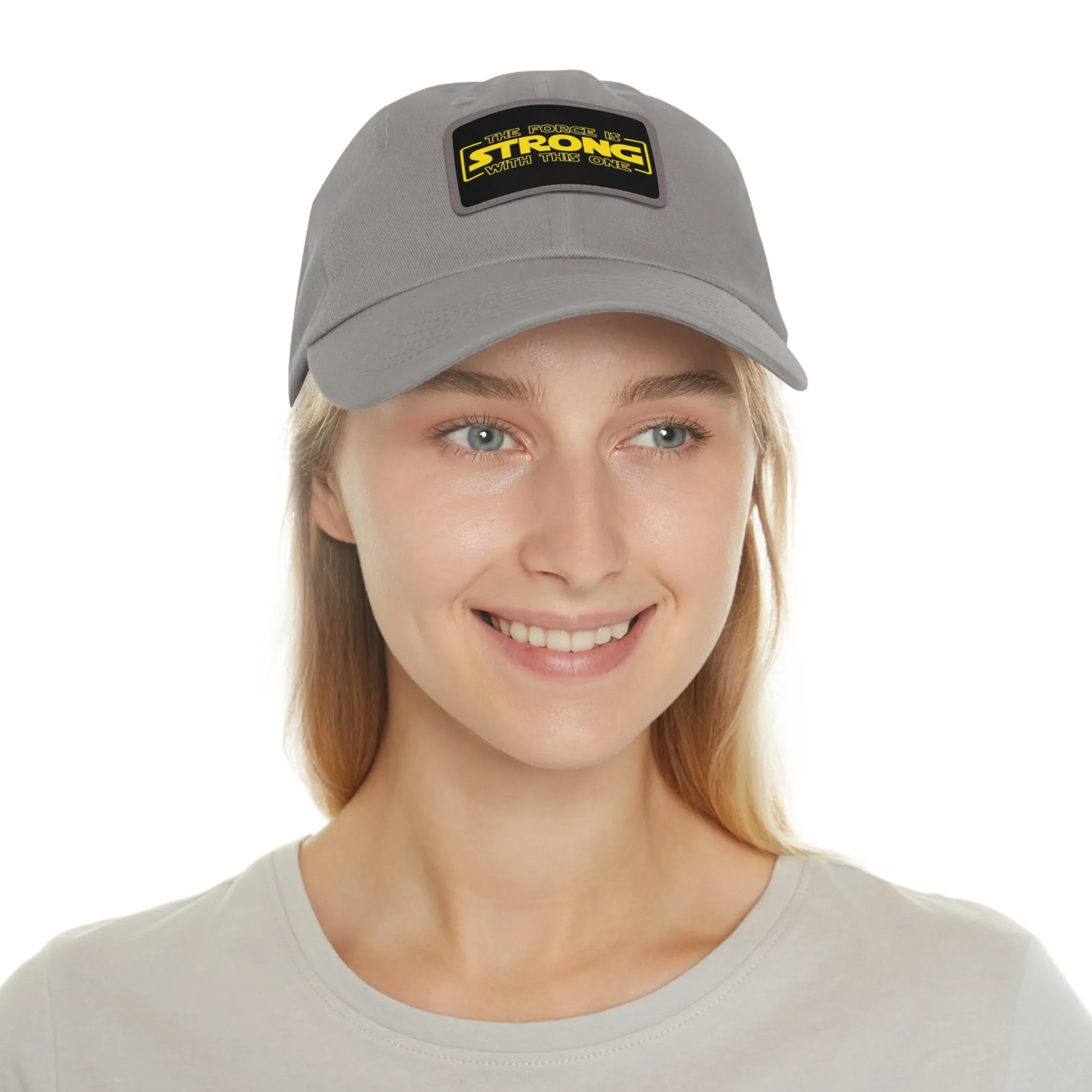 The force is strong with this one  Dad Hat with Leather Patch (Rectangle)