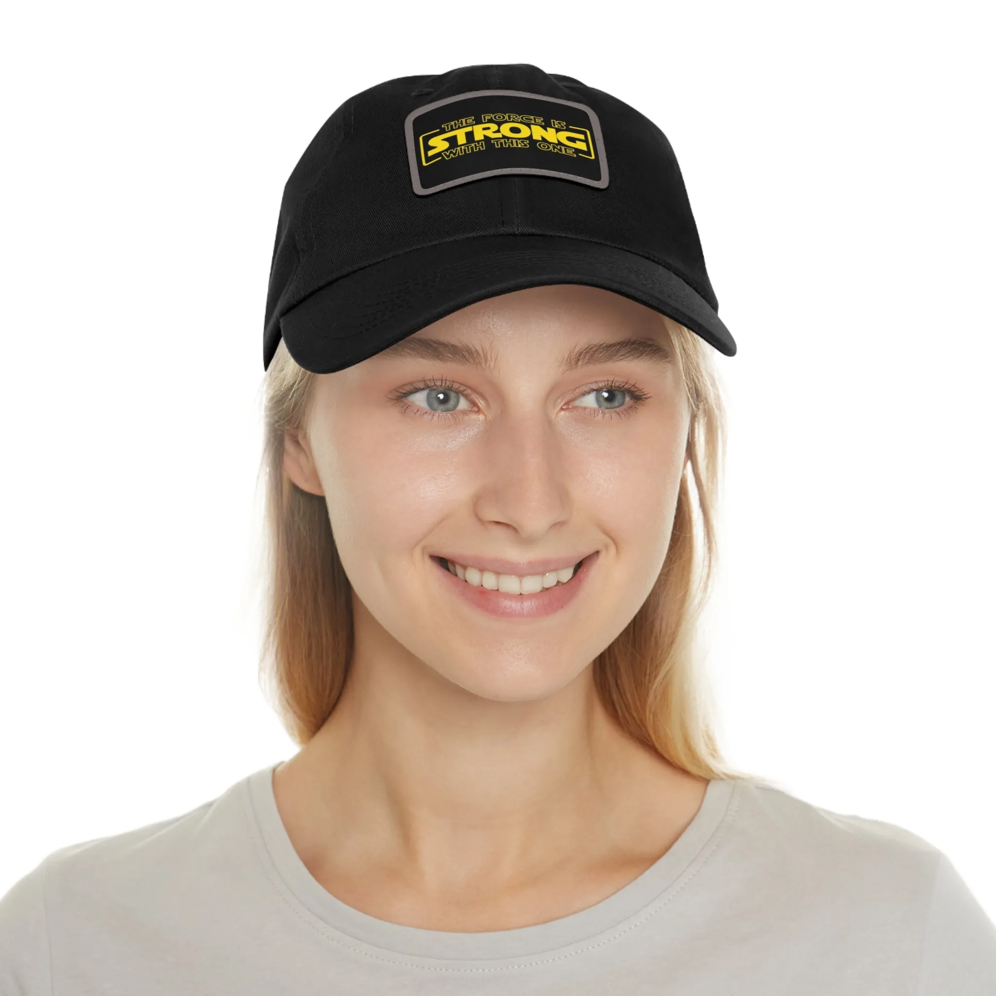The force is strong with this one  Dad Hat with Leather Patch (Rectangle)