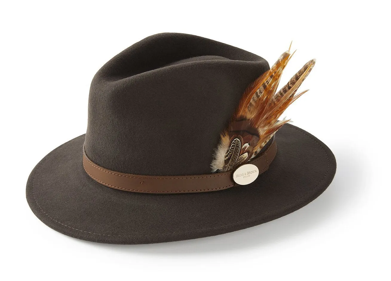 The Suffolk Fedora in Dark Brown (Bronze Feather)