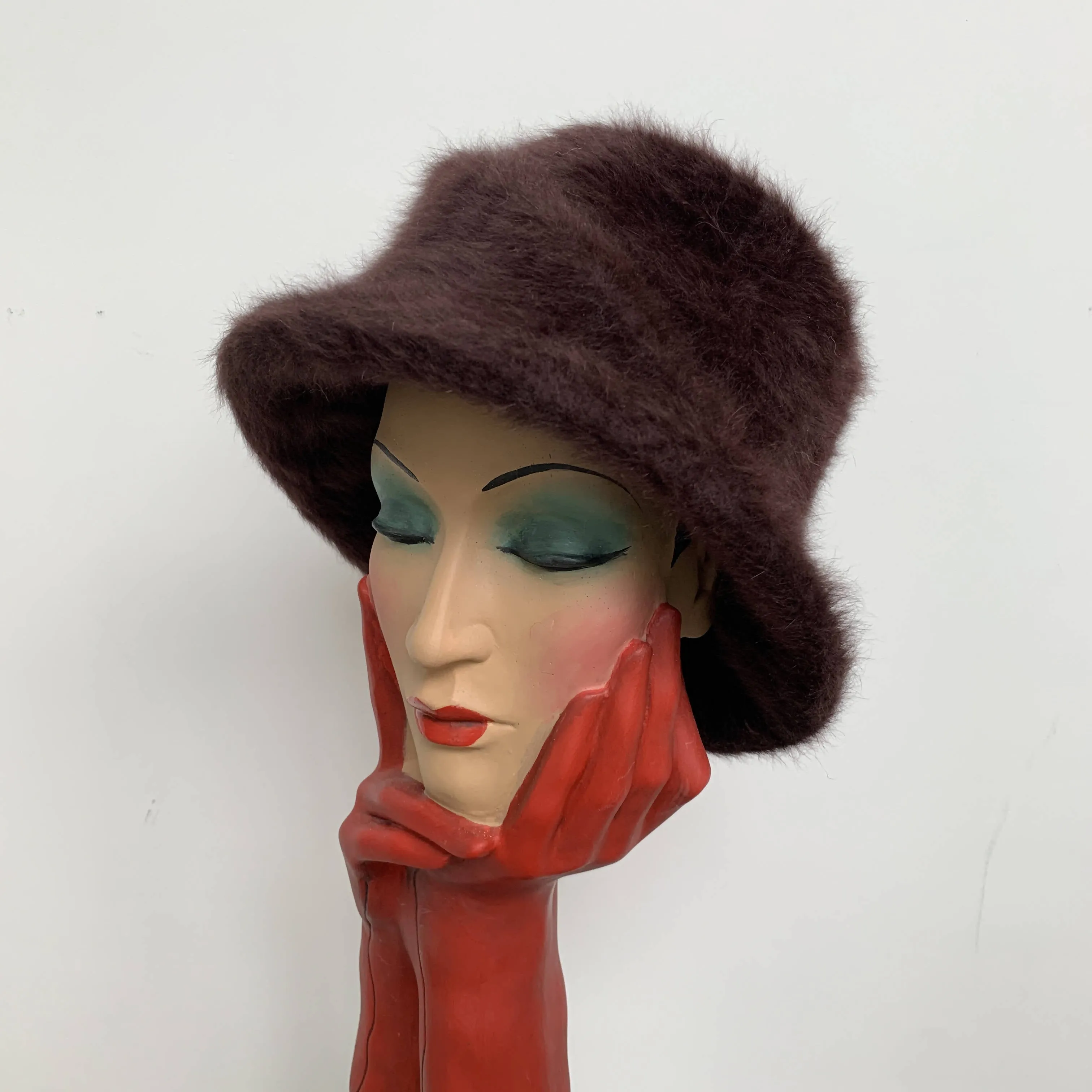 Vintage brown angora wool fur cloche hat by Philip Treacy made in London