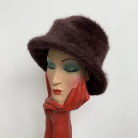 Vintage brown angora wool fur cloche hat by Philip Treacy made in London