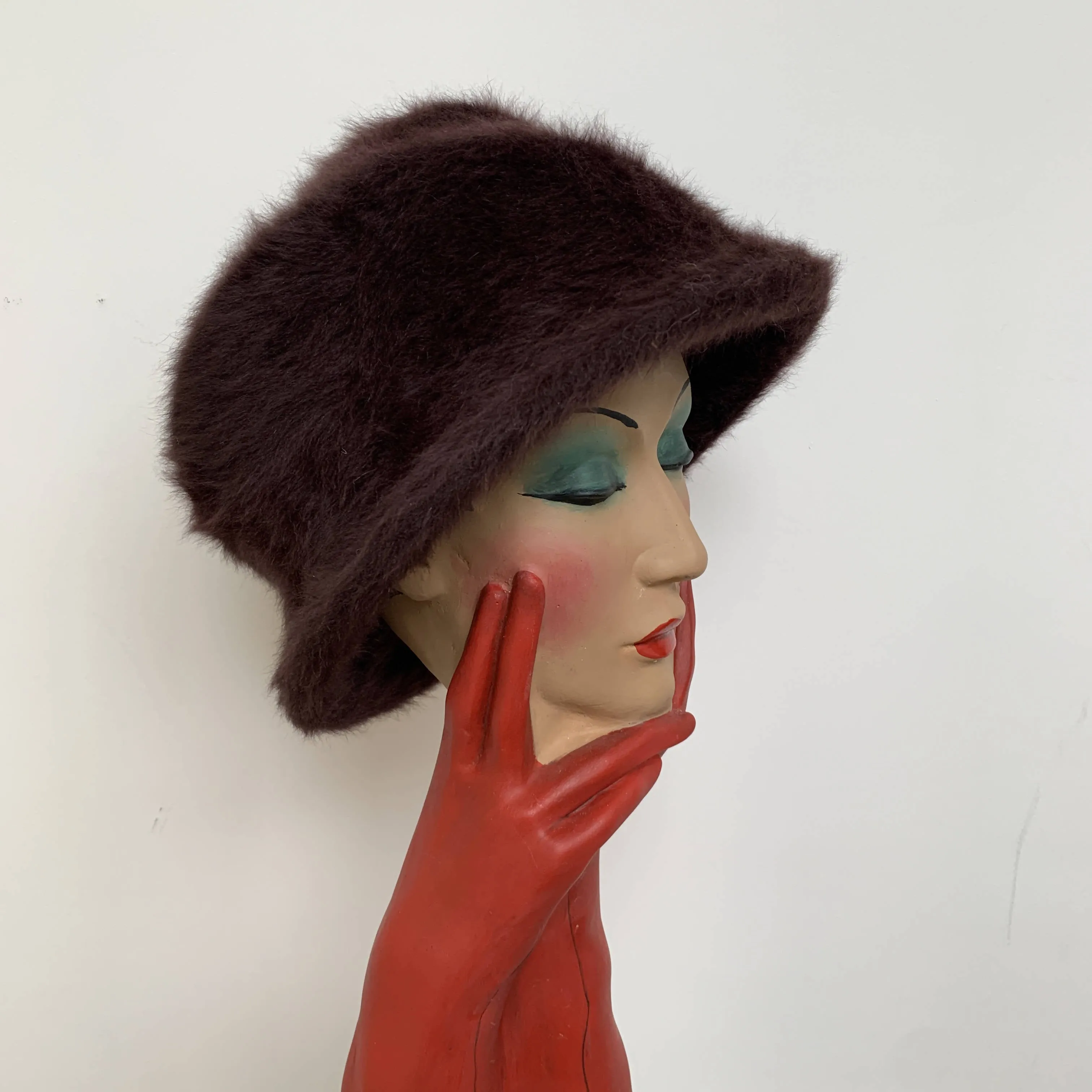 Vintage brown angora wool fur cloche hat by Philip Treacy made in London