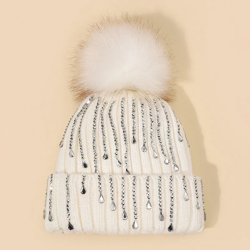 Wholesale Wool Ball Inlaid Diamond Knitted Hats, Wool Hats