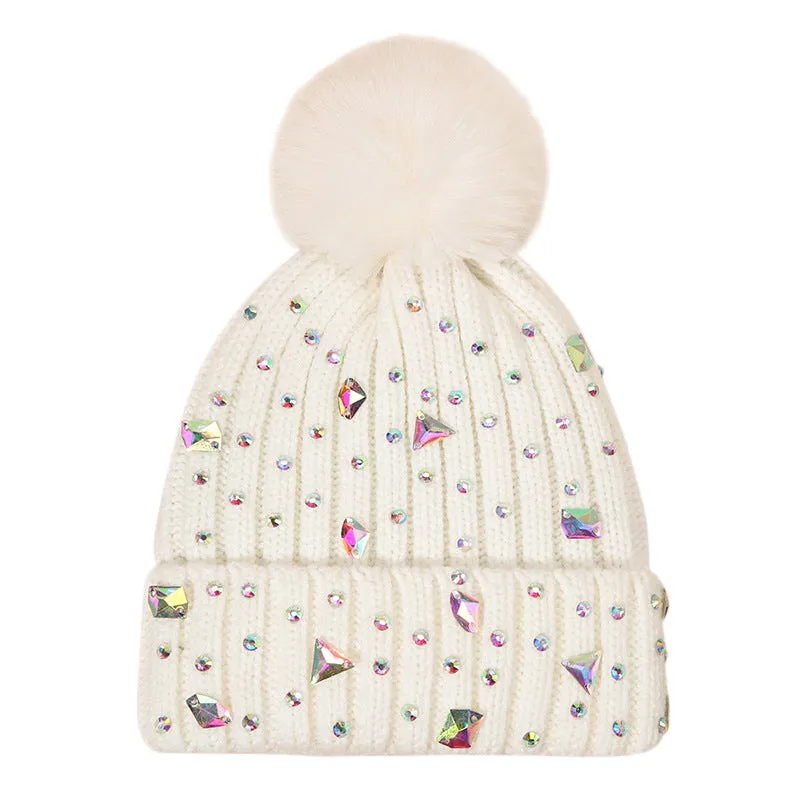 Wholesale Wool Ball Inlaid Diamond Knitted Hats, Wool Hats