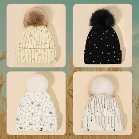 Wholesale Wool Ball Inlaid Diamond Knitted Hats, Wool Hats