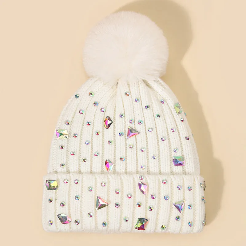 Wholesale Wool Ball Inlaid Diamond Knitted Hats, Wool Hats