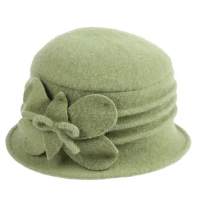 Wool Cloche Hat with Flower ~ Olive
